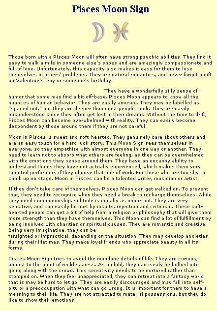 Pisces Moon Sign.. This it so ME :) Sun In Virgo Moon In Pisces, Scorpio Sun Pisces Moon, Moon Sign Pisces, Pieces Moon Sign, Virgo Sun Pisces Moon, Pisces Moon Sign, Moon Astro, Virgo And Pisces, Moon In Pisces