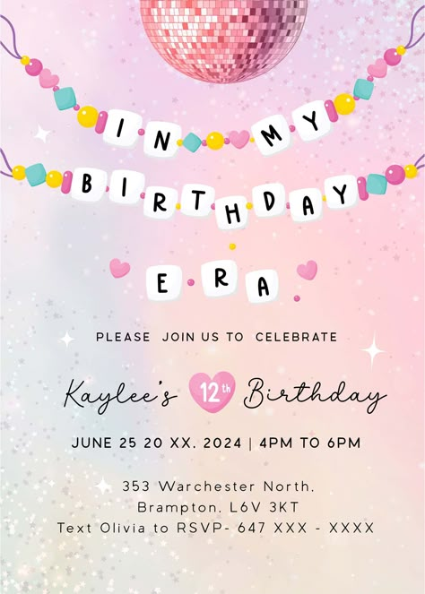 Celebrate your special day in style with our "In My Birthday Era" Birthday Invitation! This DIY printable invitation captures the essence of your favorite era while adding a personalized touch to your birthday celebration. Whether you're a fan of the Taylor Swift Era Tour or simply love the nostalgia of past decades, this invite sets the perfect tone for a memorable birthday bash. Benefits: Personalized Touch: Customize to reflect your unique style for a one-of-a-kind experience. Cost-Effective: Save on professionally designed invites with our affordable DIY option. Quick & Convenient: Access the printable file instantly and print from home, saving time and hassle. Features: Taylor Swift Era Theme: Inspired by her Era Tour, bringing nostalgia and excitement. DIY Printable: Easily print as 27 Birthday Invitation, Taylor Swift Birthday Theme Party, My First Era Birthday Taylor Swift, Eras Tour Birthday Party Decoration, Taylor Swift Themed Birthday Party Ideas, Taylor Swift Era Birthday Party, Taylor Swift Cumpleaños, Taylor Swift Birthday Party Invitations, In My Birthday Era