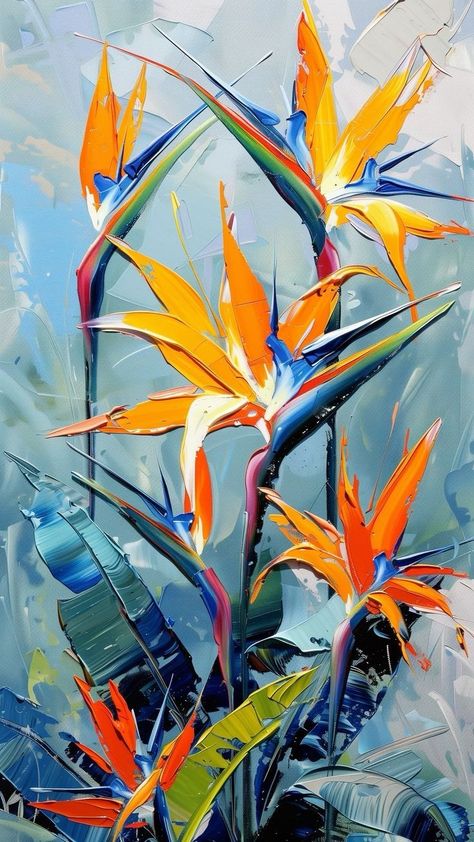 Bird Of Paradise Flower Painting, Birds Of Paradise Drawing, Birds Of Paradise Painting, Bird Of Paradise Painting, Fauvism Painting, Paradise Painting, Bird Of Paradise Flower, Birds Of Paradise Flower, Beautiful Abstract Art