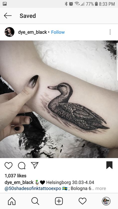 Duck Tattoos Realistic, Mallard Tattoo Ideas, Mother Duck Tattoo, Duck Tattoos For Men, Mallard Tattoo, Mallard Duck Tattoo, Indian Feather Tattoos, Duck Tattoos, Hunting Tattoos