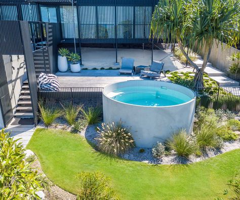 Plunge pool ideas: 11 compact designs for small backyards | Diy Above Ground Pool Landscaping, Above Ground Pool Deck Ideas, Diy Above Ground Pool, Above Ground Pool Deck, Modern Water Feature, Pool Deck Plans, Pool Deck Ideas, Best Above Ground Pool, Above Ground Pools