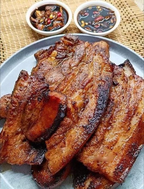 (1) Hua Ksyn - Grilled Pork Belly 🥓😋 This simple recipe for grilled... | Facebook Easy Tom Yum Soup, Pork Belly Recipes Easy, Asian Pork Belly, Pork Belly Recipes Crispy, Pork Belly Tacos, Braised Pork Belly, Chicken Leg Recipes, Crispy Pork Belly, Pork Belly Recipes