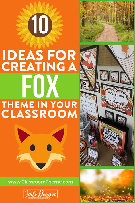 Your students will feel like they were transported to the forest or woodlands with a fox classroom theme. Teachers love that this rustic classroom theme adds bright pops of color to the learning environment. Teachers love this theme because it helps them share their love of nature and the outdoors with students. This theme is a great choice for both lower and upper elementary school teachers. Fox Theme Classroom Decor, Fox Bulletin Board Ideas, Rustic Classroom Theme, Fox Classroom Decor, Fox Classroom Theme, Woodland Classroom Theme, Woodland Classroom, Kindergarten Classroom Themes, Camping Classroom