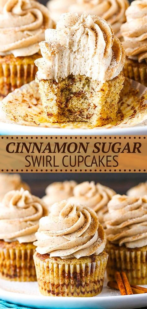 Cinnamon Cupcakes Recipe, Fall Cupcakes Recipes, Cinnamon Sugar Desserts, Cinnamon Roll Cupcakes, Cinnamon Frosting, Cinnamon Cupcakes, Swirl Cupcakes, Simple Family Meals, Fall Baking Recipes