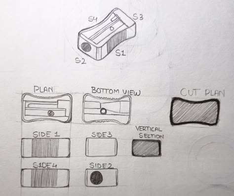 #sketch #interior #architecture #object #plan #elevation #crosssection #section #cutplan Orthographic Object Drawing, Isometric Objects Sketch, Same Object Different Views Drawing, Industrial Design Sketch Beginner, Orthographic View Of Objects, Isometric Objects Drawing, Orthographic Drawing Objects, Architecture Drawing Art Buildings, Isometric Objects