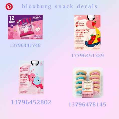 Popcorn Decals Bloxburg, Roblox Food Decal Codes, Bloxburg Food Id Codes, Ice Cream Parlor Decals Bloxburg, Club Roblox Food Codes, Bloxburg Decals Codes Snacks, Crumbl Cookie Decal Code, Chip Decals Bloxburg, Club Roblox Image Id Codes Food