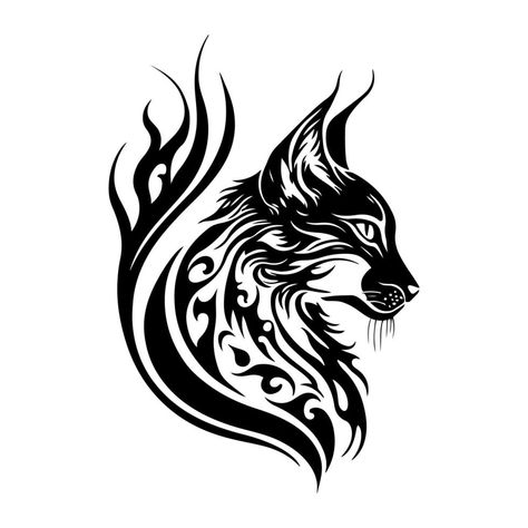 Lynx Art Illustration, Lynx Tattoo Design, Lynx Illustration, Lynx Tattoo, Animal Shirt Design, Unique Animal Tattoos, Monochrome Illustration, Norse Tattoo, Celtic Patterns