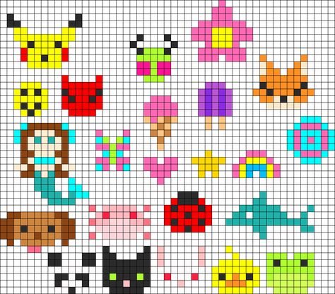 Tons Of Perler Charms Perler Bead Pattern / Bead Sprite Bead Templates, Modele Pixel Art, Easy Perler Bead Patterns, Melty Bead Patterns, Fuse Bead Patterns, Pony Bead Patterns, Hama Beads Design, Perler Bead Templates, Bead Sprite