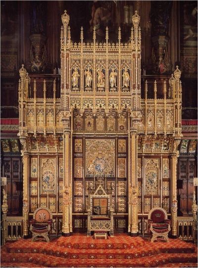 Queens Throne, Augustus Pugin, Western Architecture, Royal Coronation, Coronation Robes, European Palace, Royal Throne, Gothic Interior, House Of Lords