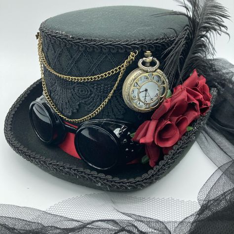 Victorian Rose Steampunk Hat Steampunk Womens Hats, Steam Punk Hats, Steampunk Hats Women, Modern Steampunk Fashion, Victorian Steampunk Aesthetic, Steam Punk Hat, Victorian Items, Punk Hat, Steampunk Hats