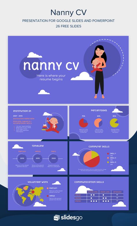 Get a new position as nanny with this resume presentation. Download it now as Google Slides theme and PowerPoint template Nanny Cv Template, Resume Presentation, Effective Presentation, Google Slides Theme, Au Pair, Free Medical, Google Slides Themes, Curriculum Vitae, Slide Design