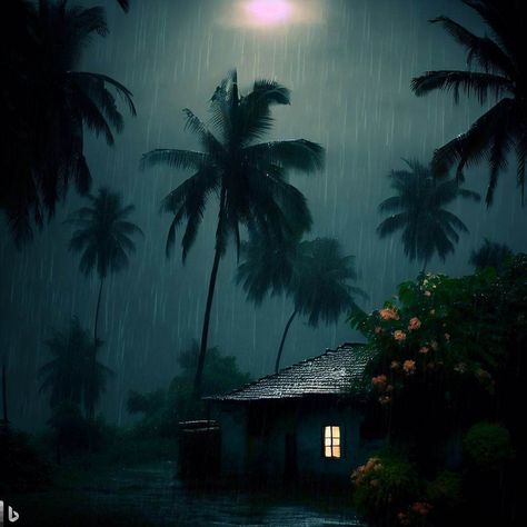 Village scene, night, rainy season Night Rain, Indian Village, Indian Painting, Rainy Night, Story Book, Projects To Try, Drawings, Quick Saves