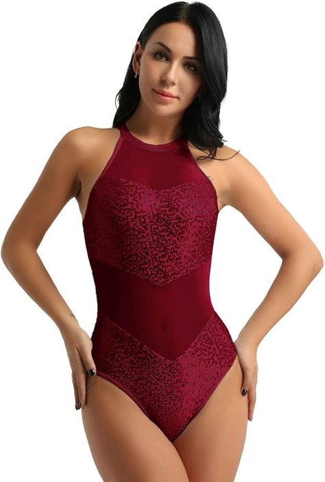 Amazon.com: YiZYiF Womens Adult Mesh Illusion Halter Neck Sequins Costume Ballet Dance Leotard Halter Burgundy X-Large : Clothing, Shoes & Jewelry Sequin Costume, Dance Leotards, Halter Neck, Ballet Dance, Leotards, Gymnastics, Crochet Bikini, Shoes Jewelry, Shoe Jewelry