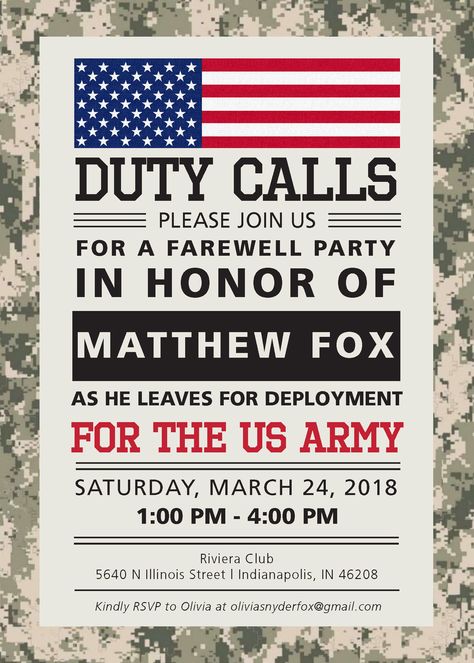 Deployment Send Off Party, Deployment Farewell Party, Pre Deployment Party, Army Deployment Party, Deployment Party Ideas, Deployment Party, Farewell Invitation, Camp Party, Sailor Theme