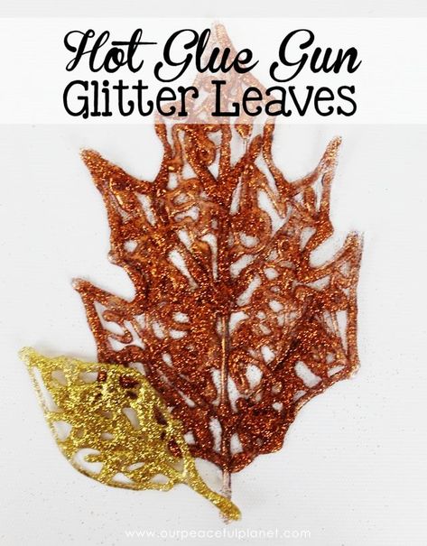 Make these beautiful DIY fall decorations with a glue gun and some glitter! Use the leaves in table settings, wall hangings or any other fall decor item. Diy Fall Decorations, Hot Glue Art, Glue Stick Crafts, Diy Glue, Glue Craft, Glue Art, Glitter Leaves, Fun Crafts To Do, Glitter Decor