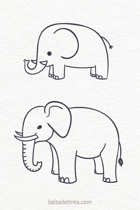 Draw Elephant, Animal Drawing Ideas, Animals To Draw, Simple Drawing Ideas, Bee Drawing, Easy Animal Drawings, Easy Animals, Bear Drawing, Drawing Animals