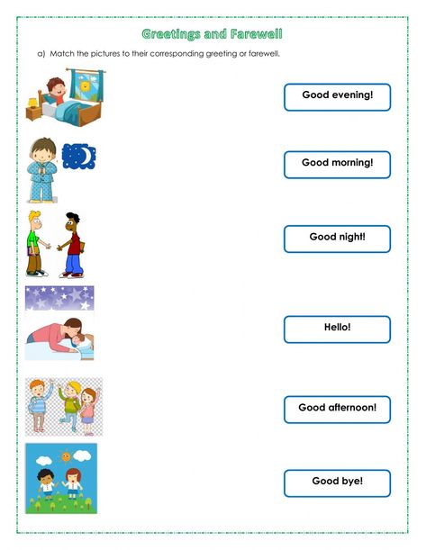 Greetings and farewell - Ficha interactiva Greetings And Polite Expressions Worksheet For Kindergarten, Greeting Worksheet For Kids, Greetings Worksheets For Kids, Greetings Activities For Kids, Greetings Worksheets, Spanish Classroom Activities, Spanish Lessons For Kids, English Activities For Kids, Spanish Teaching Resources