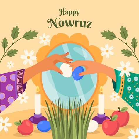 Norouz Illustration, Newroz Piroz Be, Nowruz Illustration, Happy Norouz, Haft Sin Decoration, Norouz Design, Happy Nowruz, Persian New Year, Event Illustration