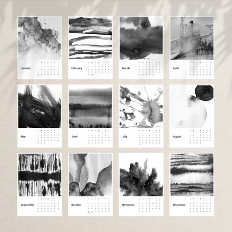 Watercolor Abstract Art, Wall Calendar Design, Black And White Watercolor, Abstract Art Printable, Watercolor Calendar, 2022 Planner, 달력 디자인, Gifts 2022, Calendar Wall