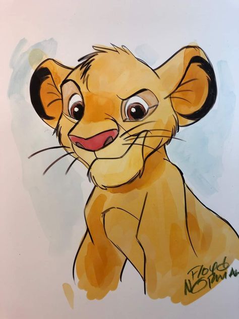 Simba Canvas Painting, How To Draw Lion King, Simba Sketch, Drawing Lion King, Simba Painting, Lion Cub Drawing, The Lion King Drawing, Lion King Illustration, Lion King Painting