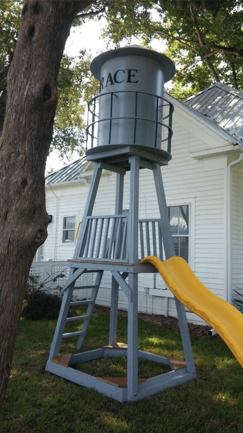 Texas Family Builds Gruene Hall Replica for Daughter's Playhouse Outdoor Forts, Church Playground, Gruene Hall, It Nails, Cabin Diy, Rain Barrels, Rain Chains, Tank Stand, Water Storage Tanks