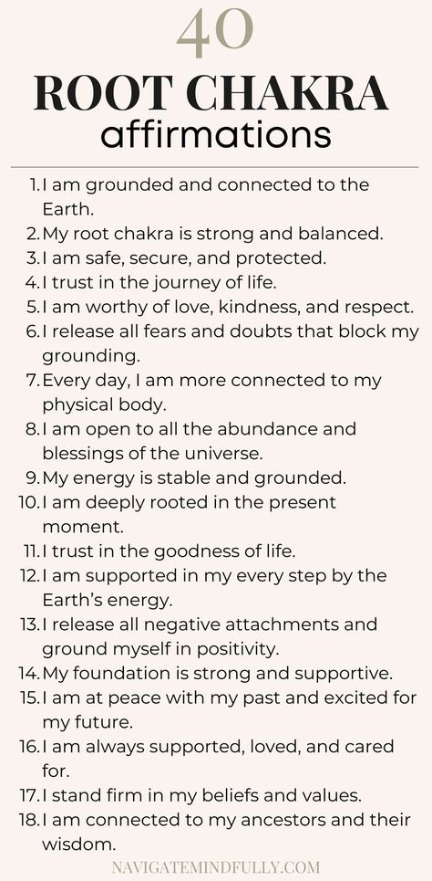 root chakra affirmations Root Chakra Affirmations, Root Chakra Healing, Self Help Skills, Positive Quotes Wallpaper, Morning Mantra, Healing Journaling, Chakra Affirmations, Healing Affirmations, Vision Board Affirmations