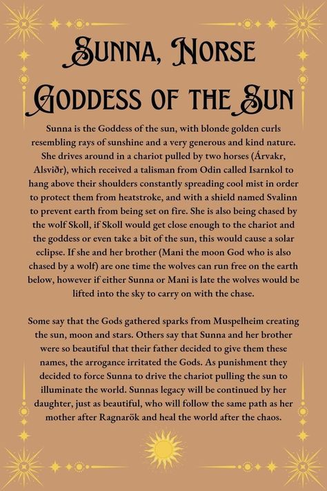 Sunna Norse Goddess, Sol Norse Goddess, Sunna Goddess, Sun Goddess Aesthetic, Sol Goddess, Sun Magick, Norse Witchcraft, Norse Gods And Goddesses, Norse Goddesses