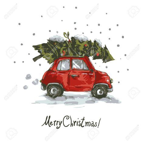 Retro Car Christmas Tree Clipart. Stary Papier, Christmas Tree Poster, New Year Illustration, Christmas Tree Clipart, Christmas Place, Christmas Phone Wallpaper, Christmas Card Art, Christmas Car, Navidad Diy