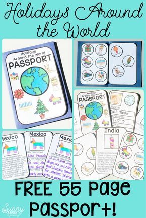 Great student passport for Holidays Around the World! This is a FREE 55 page passport resource that is packed full of activities and great content! Follow the link to a blog post packed full of links for your Holidays Around the World unit AND a free student passport! Around The World Preschool, Around The World Activity, Holiday Around The World, Passports For Kids, Around The World Theme, Geography For Kids, Teaching Holidays, Daisy Scouts, Homeschool Geography