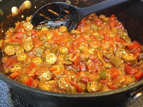 Okra And Tomatoes Southern, Stewed Tomatoes And Okra Recipe, Southern Okra, Stewed Okra And Tomatoes, Okra And Tomato Recipe, Gumbo Recipe Okra, Stewed Okra, Okra And Tomatoes, Okra Recipes