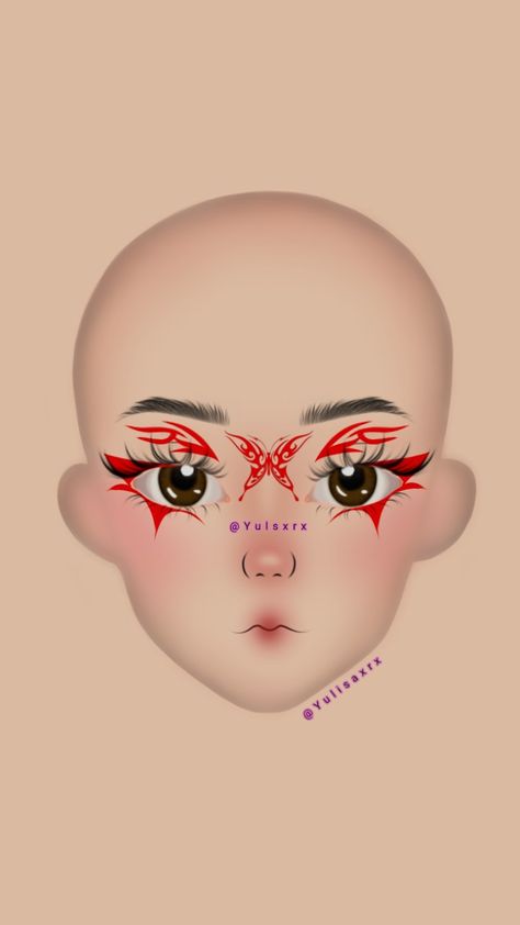 Red Butterfly Makeup, Eyeliner Butterfly, Painted Makeup, Eye Ideas, Egirl Makeup, Butterfly Makeup, Vampire Makeup, Makeup Drawing, Butterfly Costume