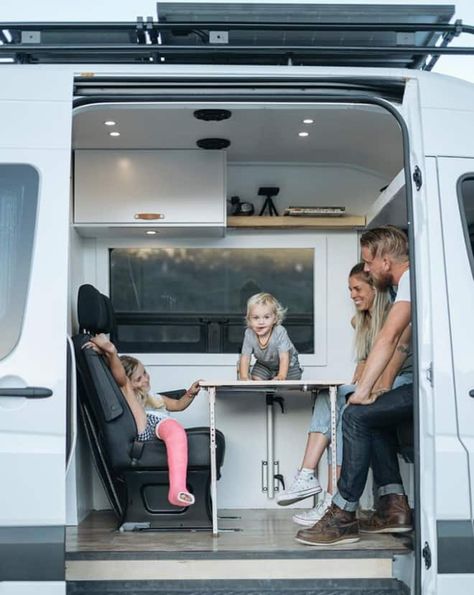 This Family of 4 Lives Full-Time in a 86-Square-Foot Converted Sprinter Van | Apartment Therapy Sprinter Van Life, Converted Sprinter Van, Van Conversion For Family, Ducato Camper, Mercedes Sprinter Van, Mercedes Sprinter Camper, Ford Transit Camper, Transit Camper, Sprinter Van Conversion