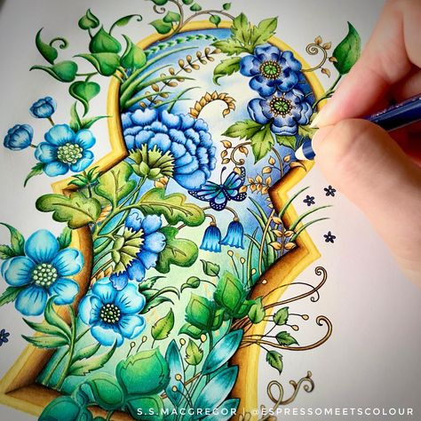 Shelley S. MacGregor no Instagram: “Now for the outer background ... 😅 or maybe go without 😇 Inspired by Lea’s & Julia’s wonderful January events @queenofcoloring…” Johanna Basford Secret Garden Coloring Book, January Events, Johanna Basford Christmas, Forest Coloring Book, Basford Secret Garden, Joanna Basford Coloring, Blending Colored Pencils, Johanna Basford Secret Garden, Enchanted Forest Coloring