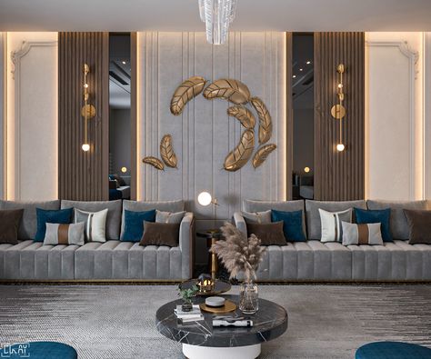 Men Majles :: Behance Wall Panel Design Modern Luxury Living Room, Sofa Back Wall Design Living Rooms, Drawing Room Ideas, Luxurious Wall Panelling, Led Pannel Idea For Drawing Room, Luxury Wall Panelling Design Lobby, Neo Classical Wall Panelling, Bad Room Design, Classic Home Furniture