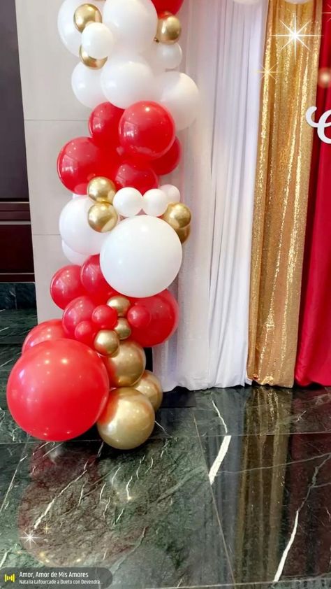 Red, White, & Gold Balloon Garland 101 Birthday decoration in 2022 | Birthday decorations, Gold balloons, Balloon garland Red White Gold Decorations Party, Red White And Gold Party Decorations, White Gold Balloon Garland, Fancy Party Decorations, Gold Balloons Decorations, Gold Balloon Garland, Gold Birthday Party Decorations, White And Gold Decor, Gold Birthday Decorations