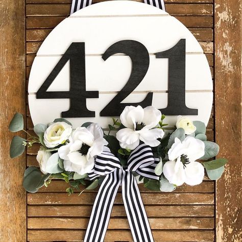 DIY House Number Ideas | CraftCuts.com Summer Wreath Ideas, Mason Jar Door Hanger, House Numbers Diy, Patriotic Door Hanger, Monogram Door Hanger, Diy Spring Wreath, Summer Front Door Wreath, Spring Door Wreaths, Painted Sticks