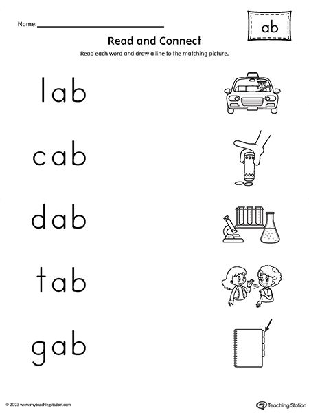 Ab Words Worksheet, Cvc Ab Words Worksheets, Ab Words, Ab Word Family, Word Family Reading, Word Families Printables, Kindergarten Word Families, Family Worksheets, Phonics Cvc