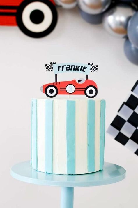 Don't miss this beautiful vintage car birthday party on CatchMyParty.com! The cake is so cute!!  #catchmyparty #partyideas #vintagecars #cars #cake #vintagecarparty #boybirthdayparty Vintage Race Car Cake, Vintage Car Cake, Two Fast Cake, Car Birthday Party Ideas, Race Car Birthday Party Ideas, Two Fast Two Furious, Vintage Race Car Birthday, Vintage Race Car Party, Vintage Car Birthday