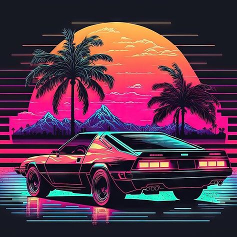 Car Sunset, Synthwave Art, Nostalgic Aesthetic, Bmw Wagon, New Retro Wave, Purple Art, Retro Waves, Creative Artwork, 90s Nostalgia