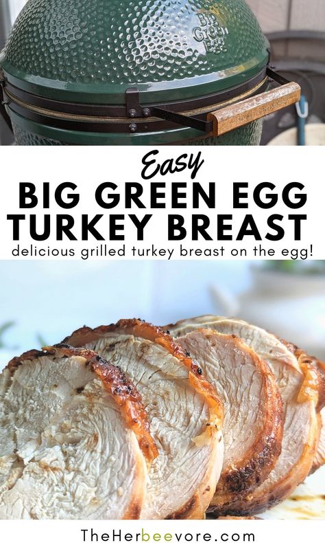 This Big Green Egg Turkey Breast recipe is flavorful and briny, tender and juicy. Get perfectly grilled turkey breast in no time, great for a holiday dinner! Turkey On Green Egg, Green Egg Smoked Turkey, Green Egg Turkey Recipes, Big Green Egg Turkey Thanksgiving, Easy Big Green Egg Recipes, Grilled Turkey Breast Recipes, Big Green Egg Turkey, Green Egg Turkey, Grilled Turkey Breast