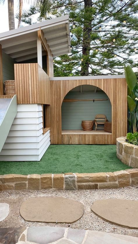 Kids Outdoor Spaces, Cubby House Ideas, Kyal And Kara, Kids Cubby Houses, Playhouse Ideas, Kids Backyard Playground, Play Area Backyard, Outdoor Play Spaces, Backyard Kids Play Area