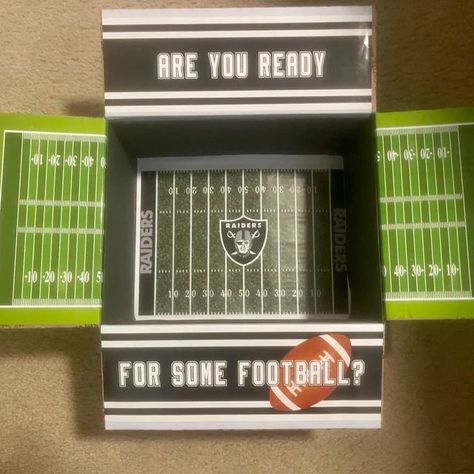 Football Gifts For Boyfriend Baskets, Football Box For Boyfriend, Football Care Package Boyfriends, Football Care Package, Football Game Gift, Box For Boyfriend, Camp Care Packages, Boyfriend Care Package, Package Decoration