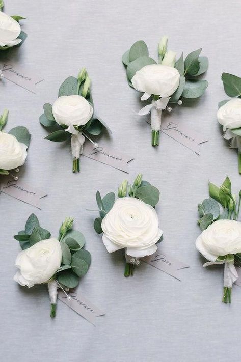 Ranunculus Boutonniere, White Ranunculus, Yacht Club Wedding, Eucalyptus Wedding, Boutonniere Wedding, Wedding White, Yacht Club, Bridal Flowers, Club Wedding