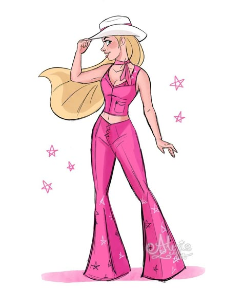 Barbie Movie Illustration, Barbie Illustration Art, Barbie Movie Drawing, Barbie Movie Fanart, Barbie Movie Art, Barbie Fan Art, Barbie Sketch, Barbie Illustration, Cowgirl Barbie