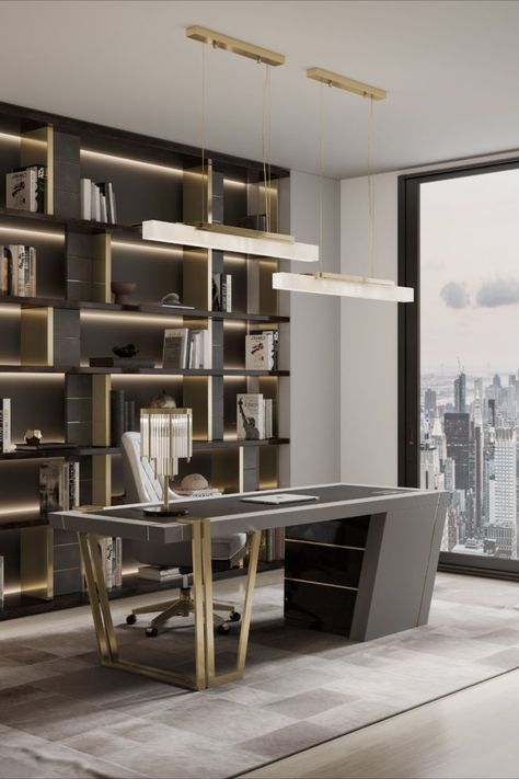 modern and sleek home office with grey rug Luxxu Modern Design Living, Cabinet Medical, Classic Office, Luxury Office, Suspension Design, Executive Office, Luxury Rooms, Design Del Prodotto, Modern Home Office