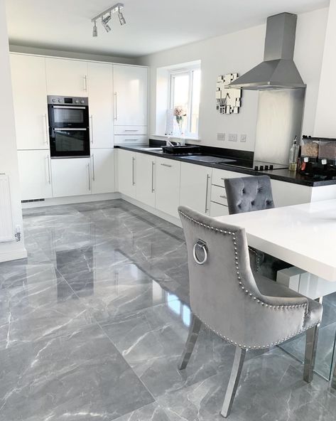 Symmetrical Kitchen, Grey Marble Floor, Room Tiles Design, Marble Floor Kitchen, Modern Floor Tiles, Floor Tiles Design, Grey Kitchen Floor, Marble Flooring Design, Tile Floor Living Room