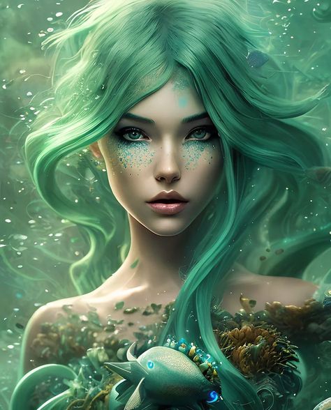 Hair Girl Drawing, Reef Girls, Green Hair Girl, Sunken Ship, Mermaid Artwork, Fantasy Mermaids, Fantasy Mermaid, Earth Goddess, Mermaid Pictures