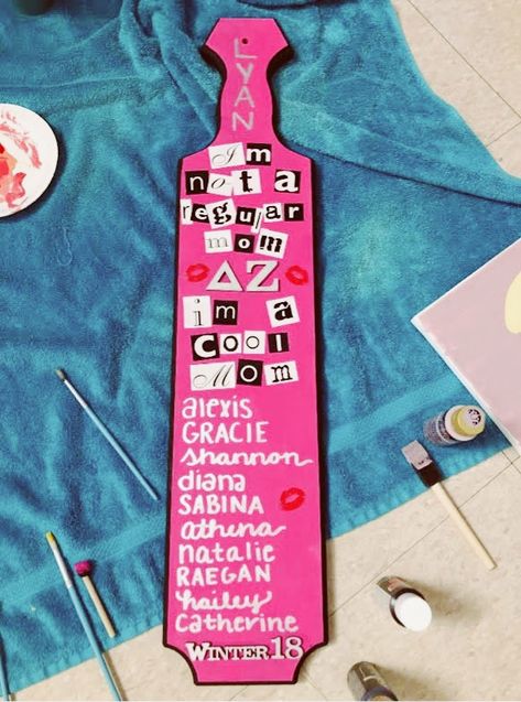 Pledge Mom Paddle Sorority, Sorority Paddles Big Little, Paddle Sorority, Big Little Paddles, Paddle Ideas, Big Little Basket, Sorority Ideas, Theta Phi Alpha, Sorority Paddles