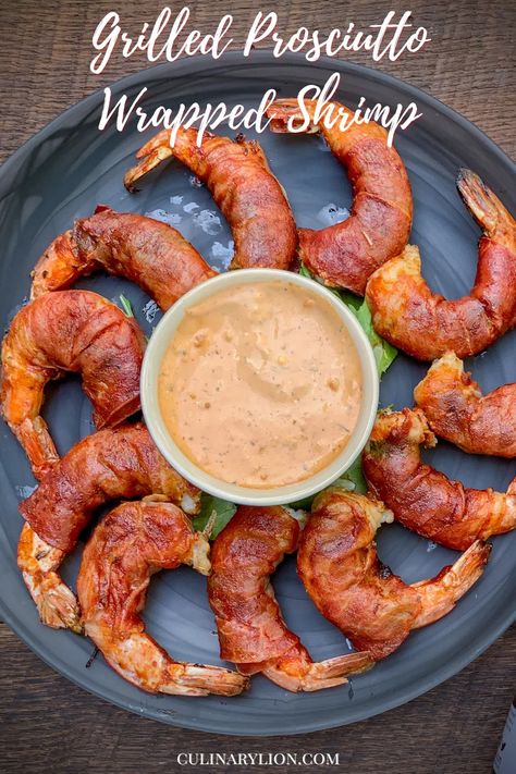 Grilled Tuscan Prosciutto Wrapped Shrimp - Culinary Lion Gameday Food, Smoked Shrimp, Wrapped Shrimp, Prosciutto Recipes, Prosciutto Wrapped, Shrimp Appetizers, Shrimp Dinner, Pasta Ingredients, Lchf Recipes