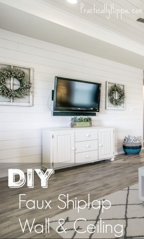 Check out the tutorial for how we did our DIY Shiplap Wall and how to avoid our mistakes. #DIY #Shiplap #HomeDecor Diy Shiplap Wall, Shiplap Living Room, Diy Daybed, Shiplap Wall Diy, Shiplap Ceiling, Shiplap Walls, White Shiplap Wall, Shiplap Wall, House Remodeling